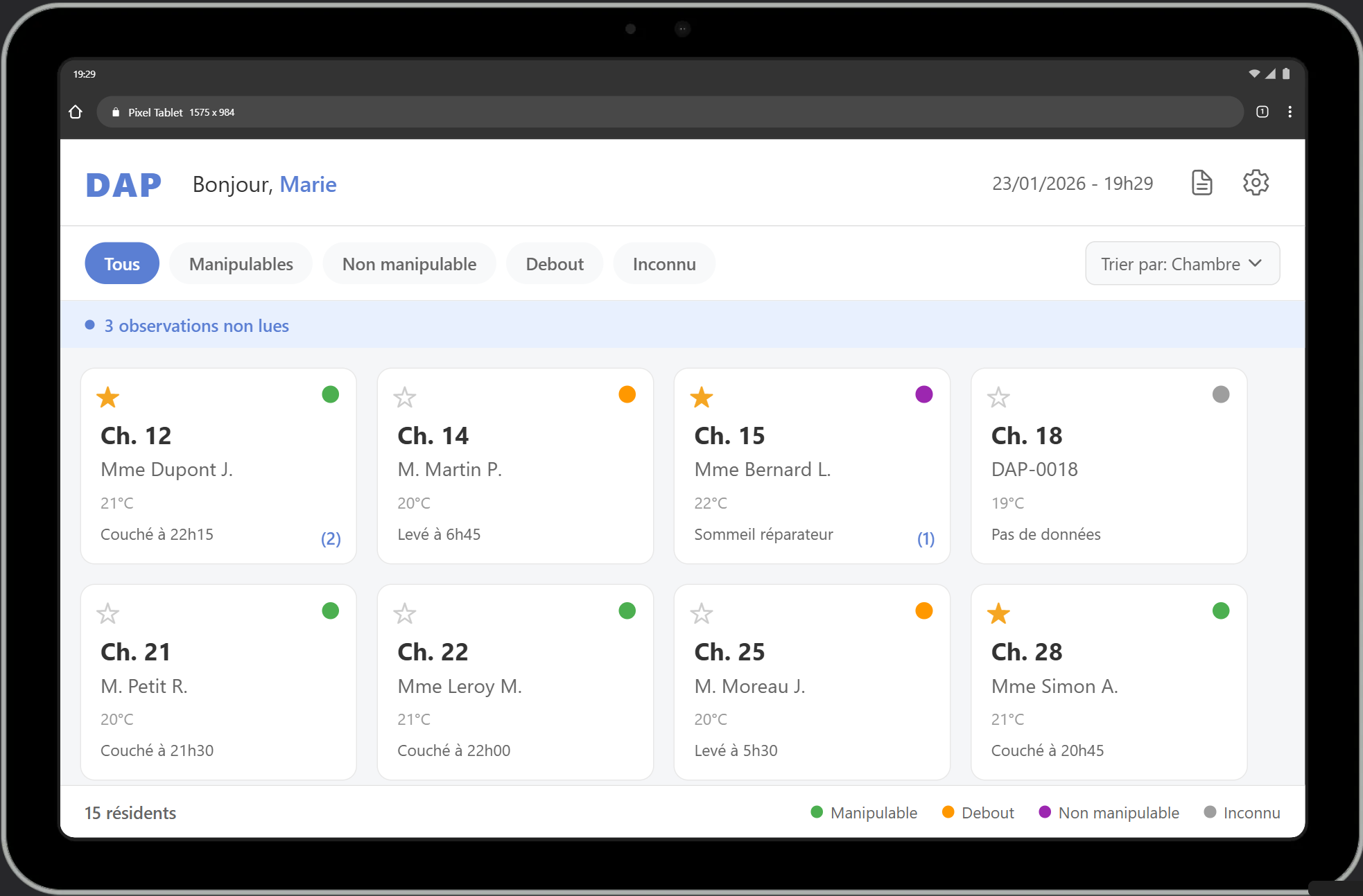 Interface tablette de surveillance